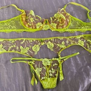 Honey Birdette Bra, Thong & Garter